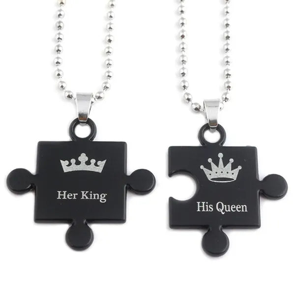 1\2\4Pcs Couples Necklaces Bracelets for Him and Her,His Queen Her King Couples