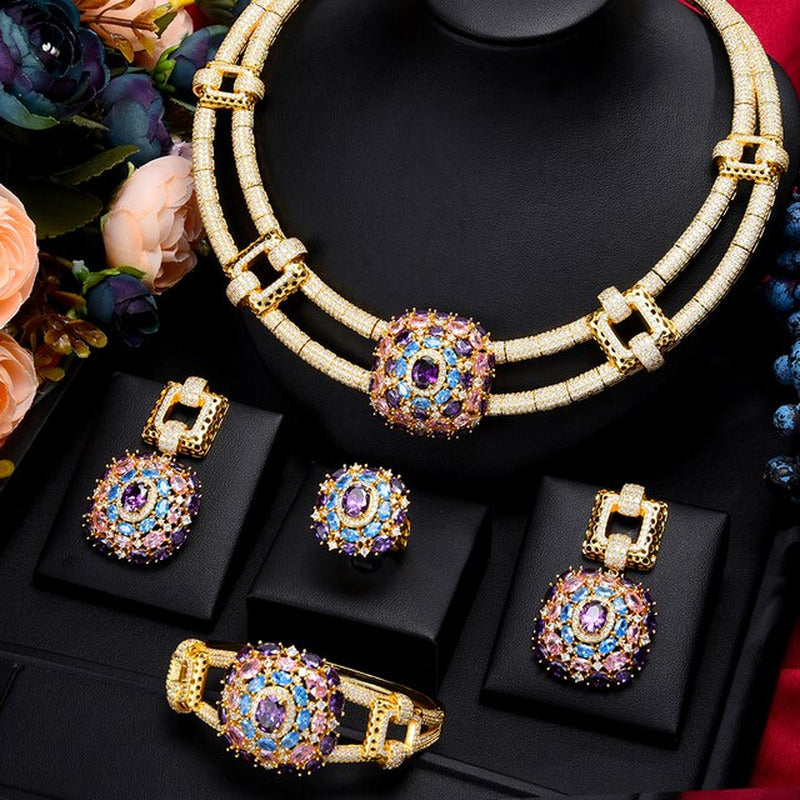 Famous Luxury Brand 4PCS Nigerian Jewelry Set for Women Wedding Cubic Zircon