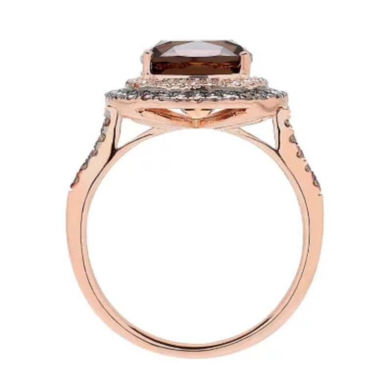 9Mm Smoky Quartz and 0.34 CT. T.W. Diamond Ring in 14K Rose Gold