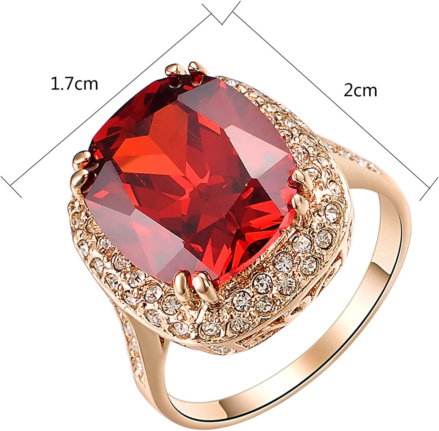 Red Fashion Cz Rings for Women Wedding 18K Rose Gold Plated Big Halo Austrian Cr