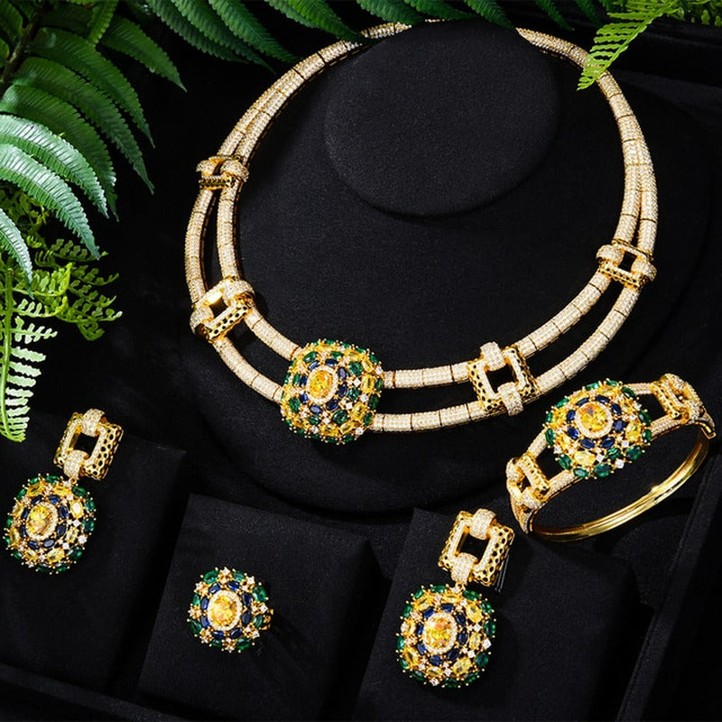 Famous Luxury Brand 4PCS Nigerian Jewelry Set for Women Wedding Cubic Zircon