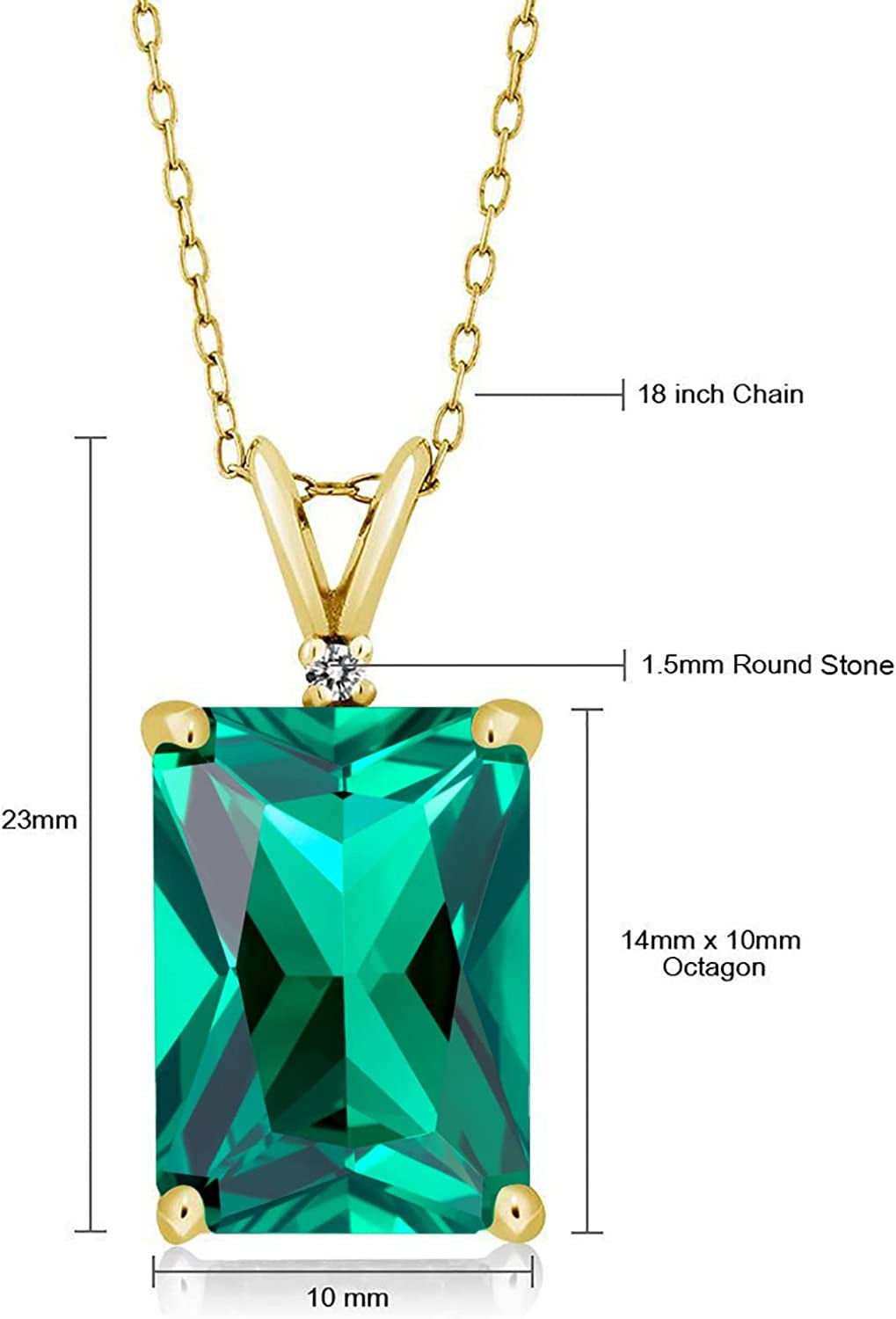 18K Yellow Gold Plated Silver Green Simulated Emerald and White Diamond Pendant