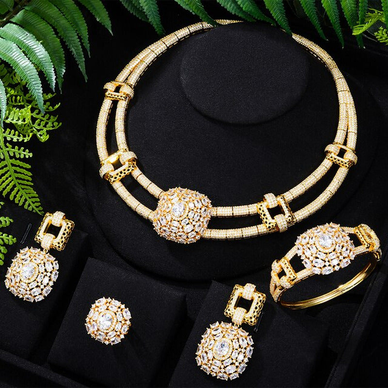 Famous Luxury Brand 4PCS Nigerian Jewelry Set for Women Wedding Cubic Zircon