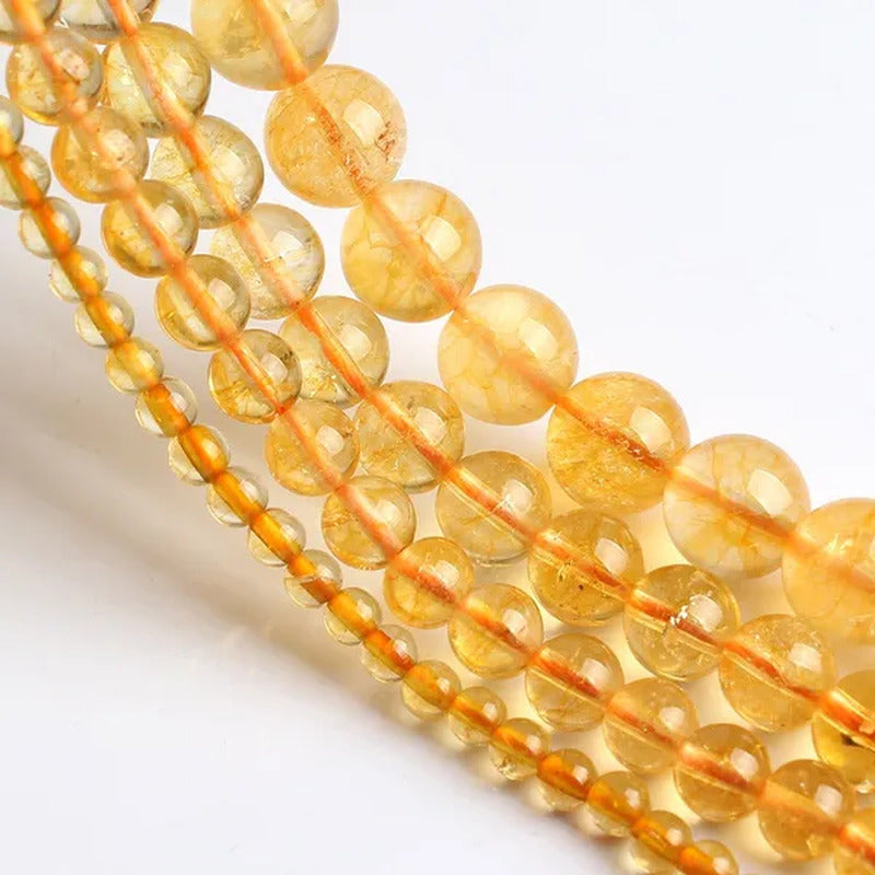 1Pcs Natural Citrines Yellow Crystal Quzrtz round Beads for Jewelry Making 15''