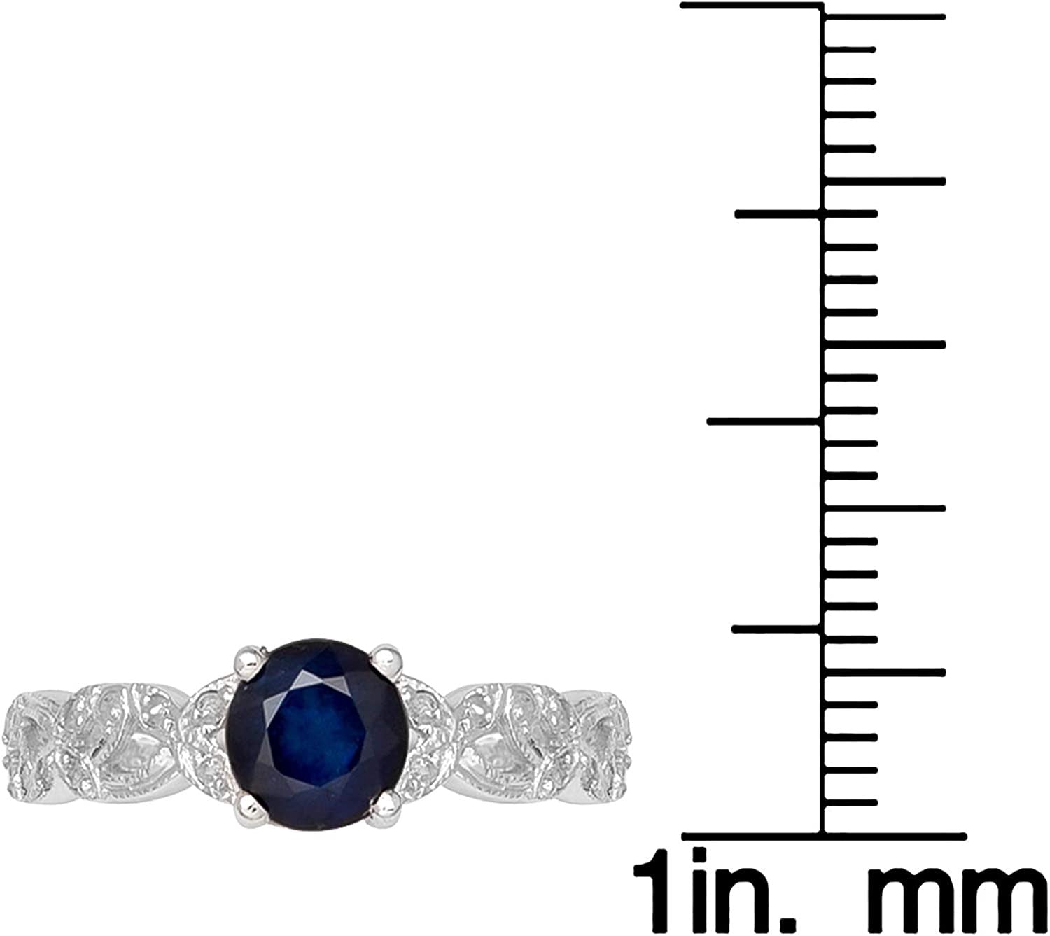 10K White Gold Vintage Style Genuine round Sapphire and Diamond Filigree Ring