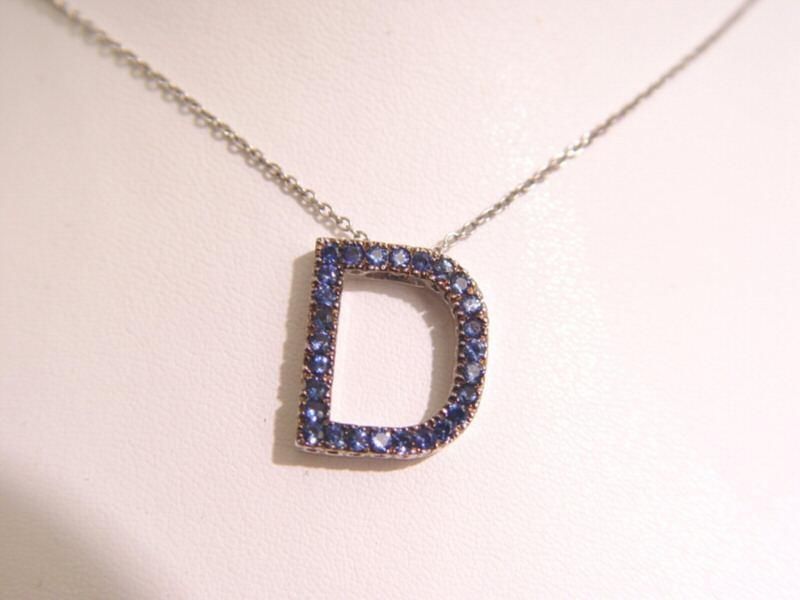 27 ROUND CUT BLUE SAPPHIRES LETTER D INITIAL PENDANT