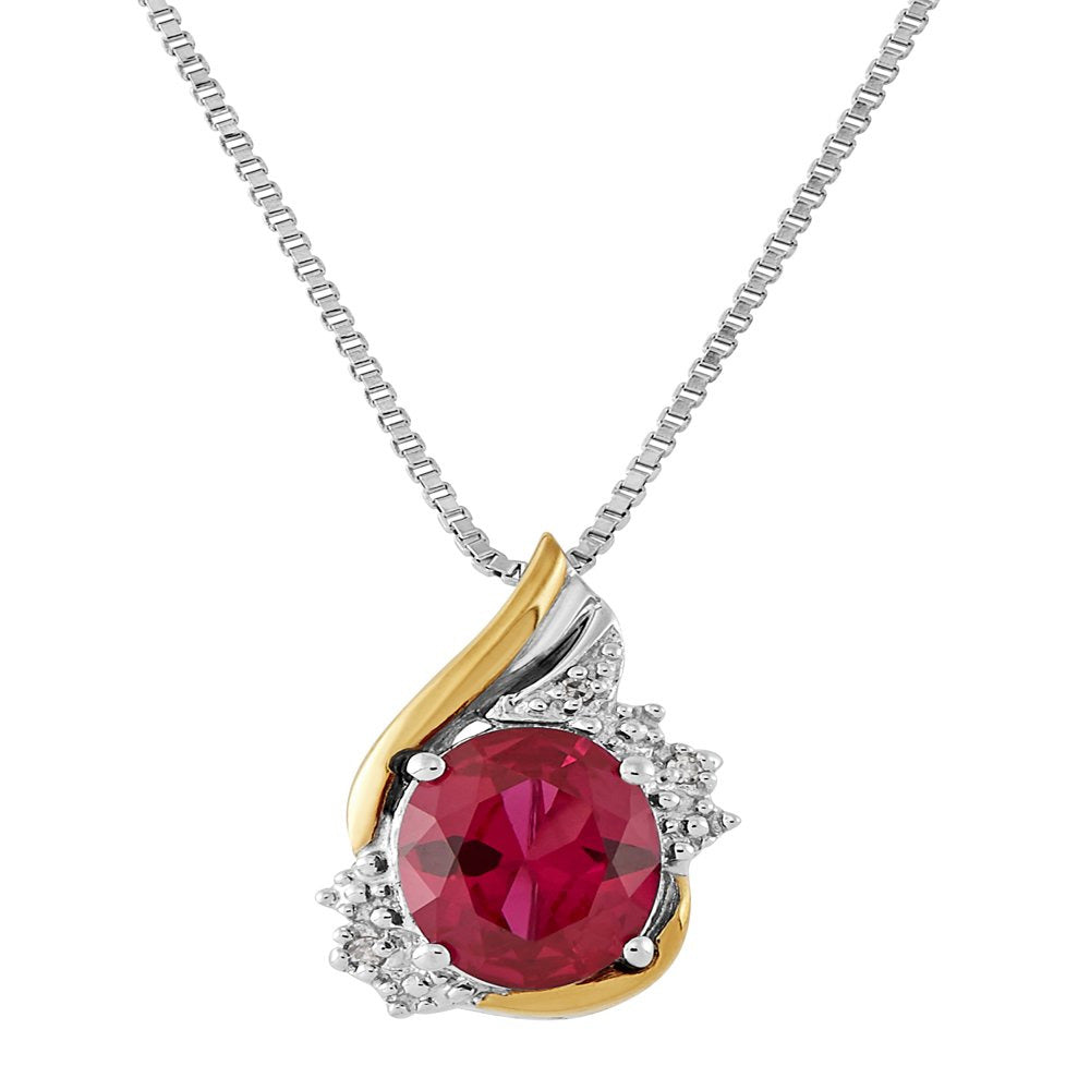 Brilliance Fine Jewelry Created Ruby and Diamond Accent Birthstone Pendant Neckl