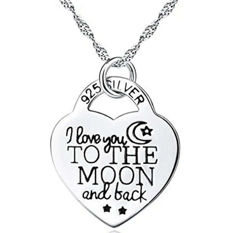 1PC Engraved I Love You to the Moon and Back Sterling Silver Heart Necklace Love