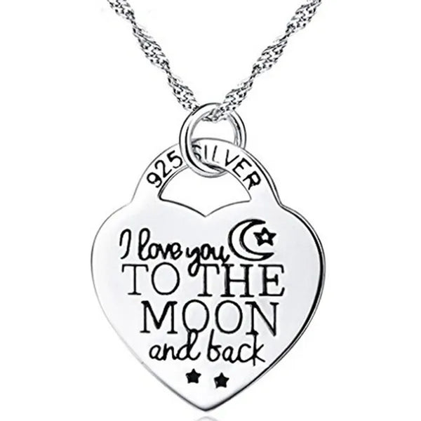 1PC Engraved I Love You to the Moon and Back Sterling Silver Heart Necklace Love