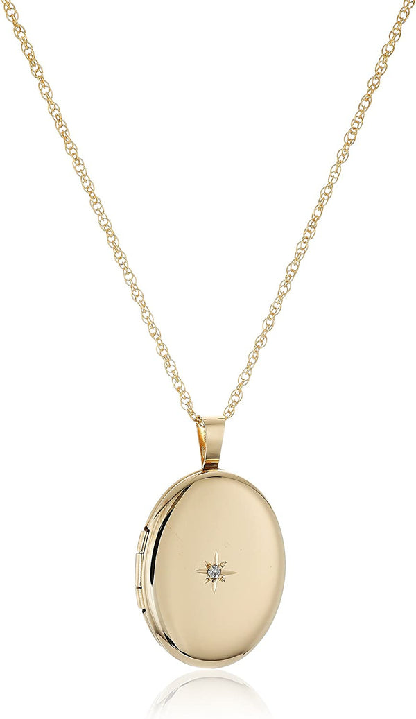 14K Yellow Gold-Filled Oval Locket with Diamond-Accent, 20"