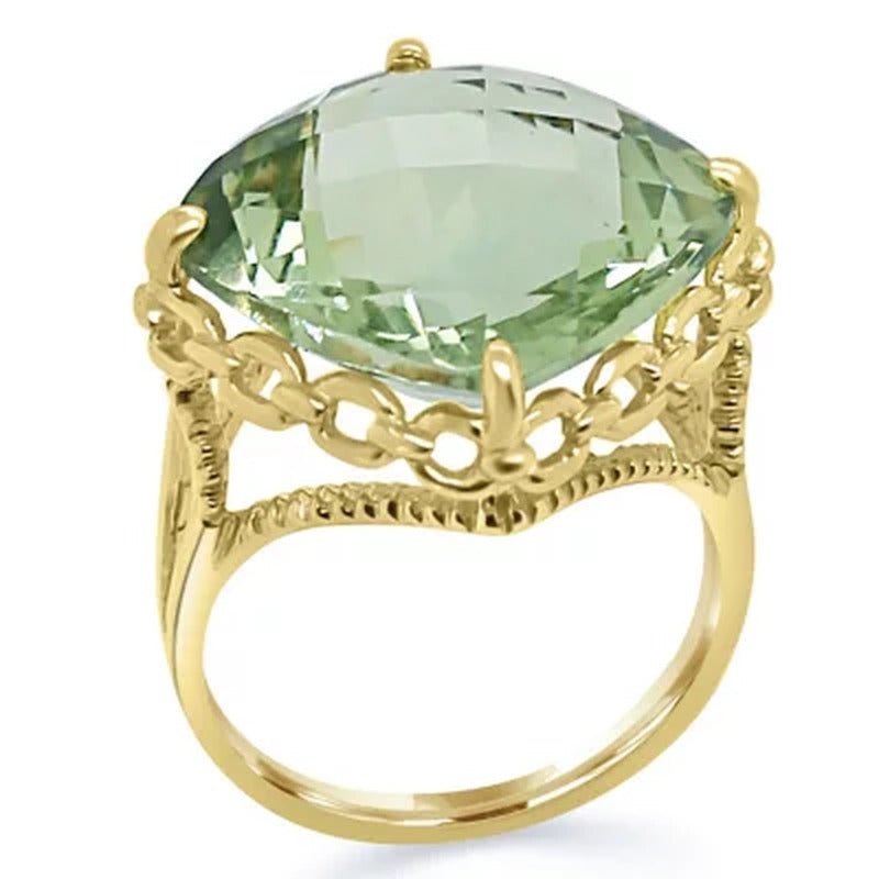 14K Gold Treated Prasiolite Ring