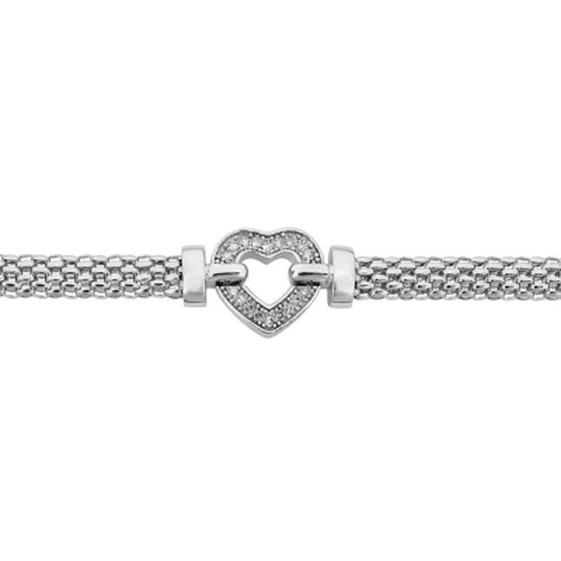 0.12 CT. T.W. Diamond Heart Mesh Bracelet in Italian Sterling Silver, 7.5"