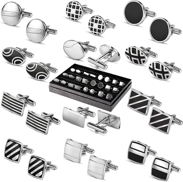 12 Pairs Cufflinks Set Gifts for Men Vintage Wedding Tuxedo Shirt Cuff Links Sil