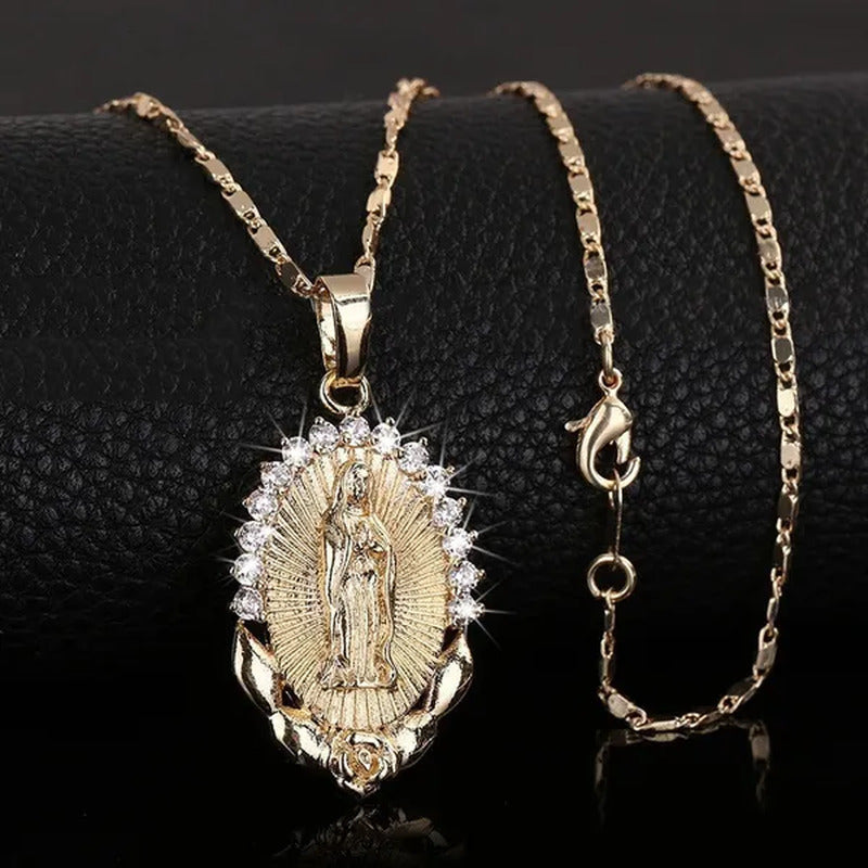 1Pc Plated Blessed Catholic Virgin Mary Pendant Necklace Fashion Crystal Rhinest