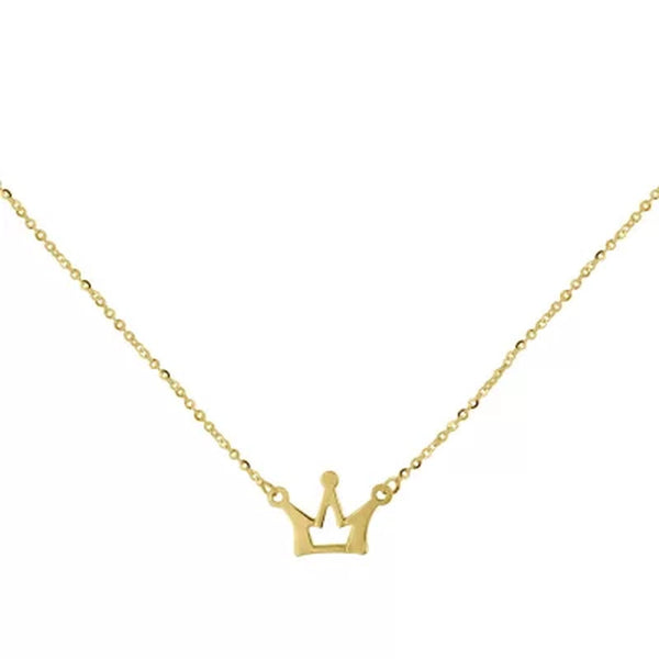 14K Yellow Gold Crown Charm Necklace, 16-18"