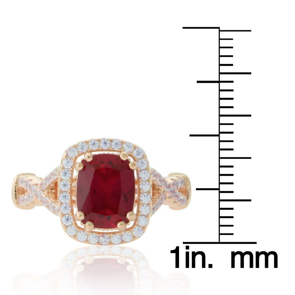 Adina & Co. Rose Sterling Silver Created Ruby and White Cubic Zirconia Engagemen