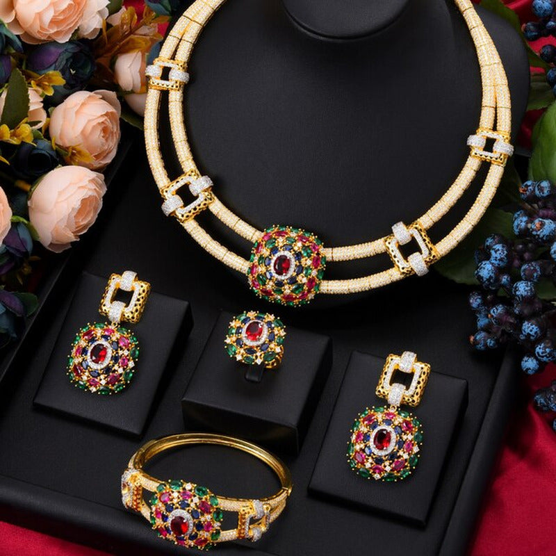 Famous Luxury Brand 4PCS Nigerian Jewelry Set for Women Wedding Cubic Zircon