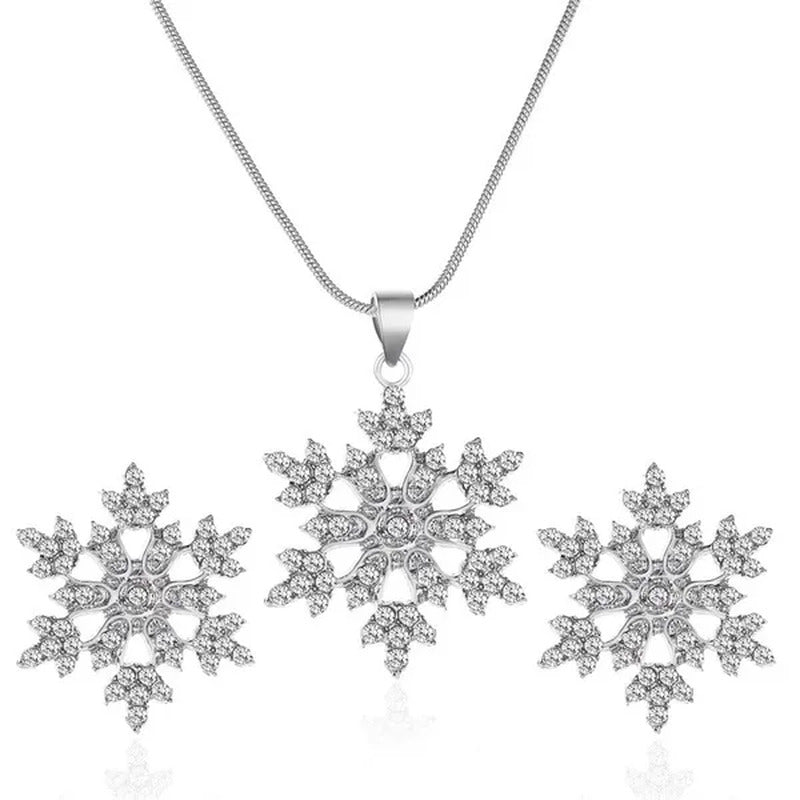 2Pcs/Set New Set of Jewellery Temperament Simple Full Diamond Snowflake Necklace