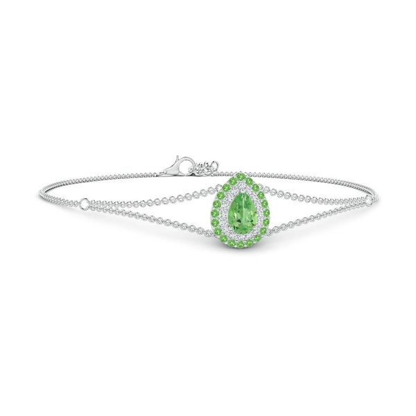 ANGARA Natural Tsavorite Double Halo Bracelet for Women, Girls in 14K White Gold