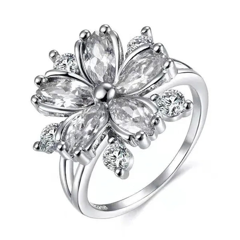 Elegant Women'S Flower Ring Luxury Pink Zircon Ring, Fashionable Flower Shape Wo