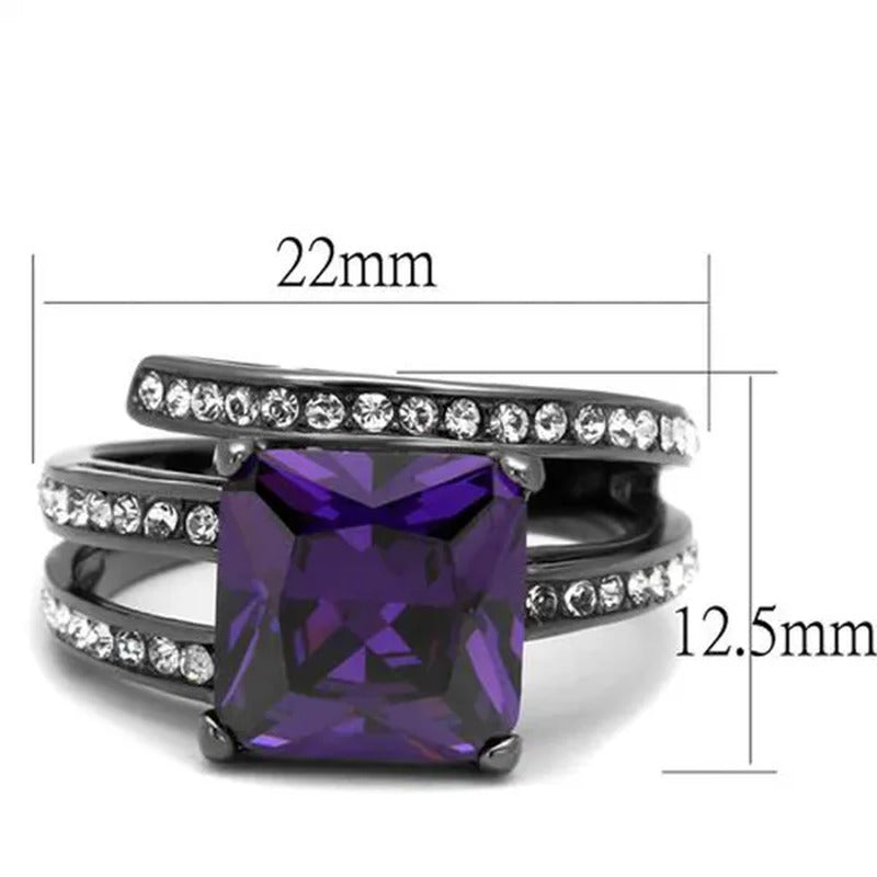 Women'S Stainless Steel 316 Rose Gold Princess Cut Champagne or Gray & Amethyst