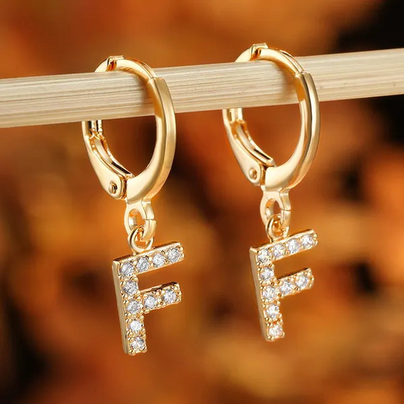 1 Pair 14K Gold Filled Cute Initial A-Z Letter Earrings CZ Zircon Diamond Gold S