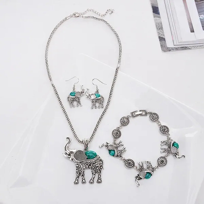 1Set Animal Elephant Women'S Necklace Pendant Drop Earrings Bracelet Jewelry Set