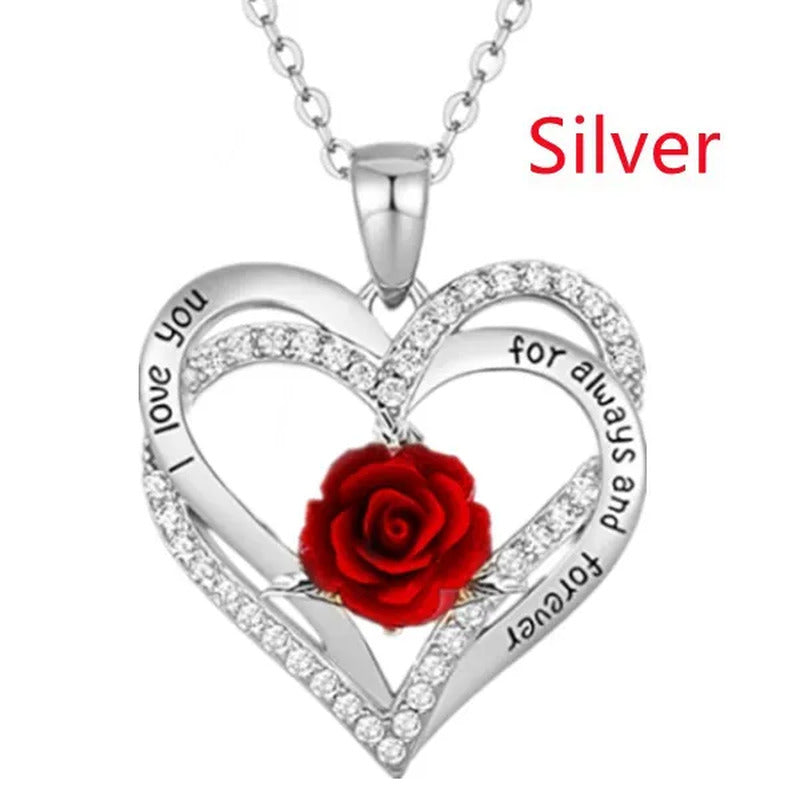 Elegant Fashion Creative Love Rose Necklace Crystal Diamond Rose Pendant Symboli