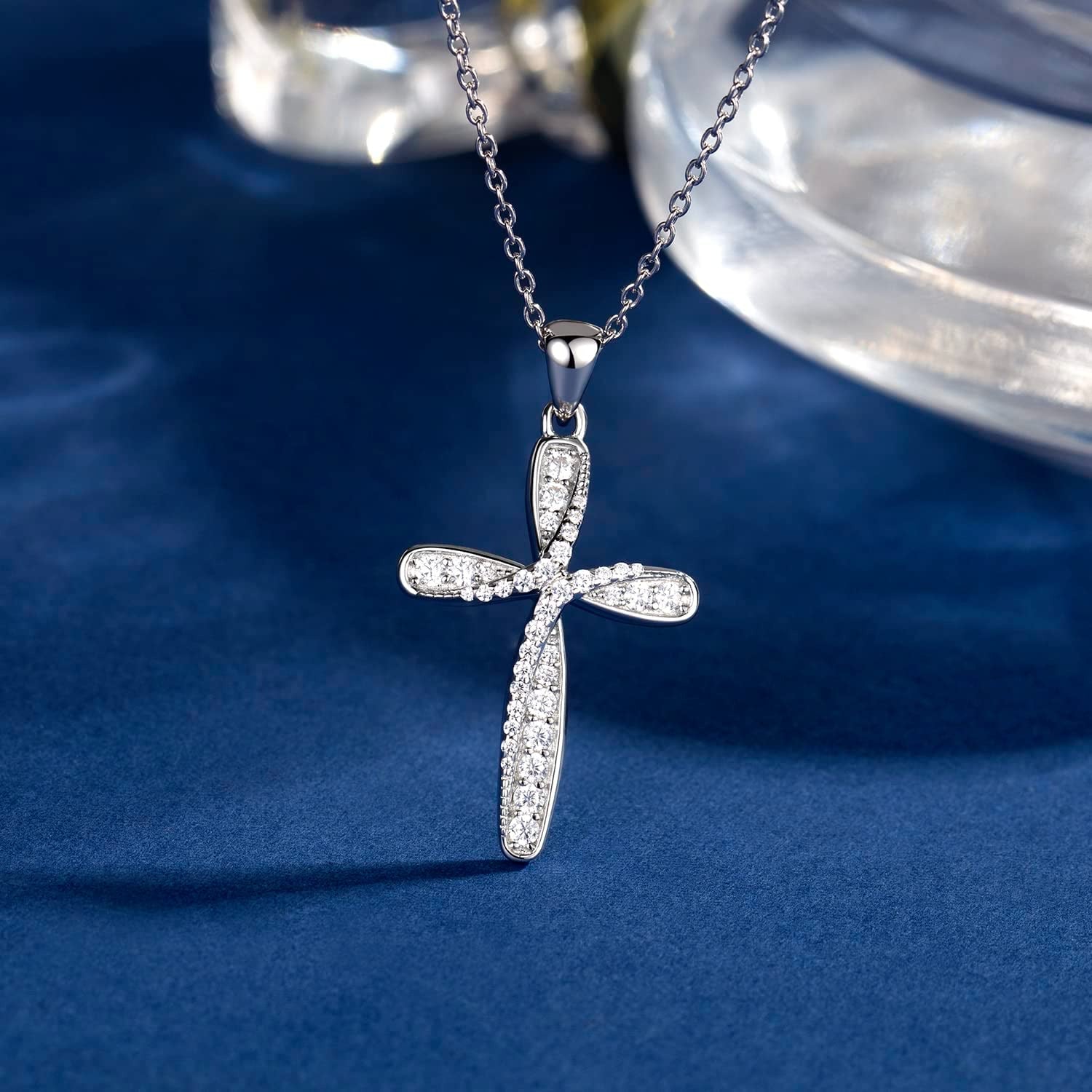 Cross Necklace for Women 925 Sterling Silver White Gold Cross Necklaces, Twisted