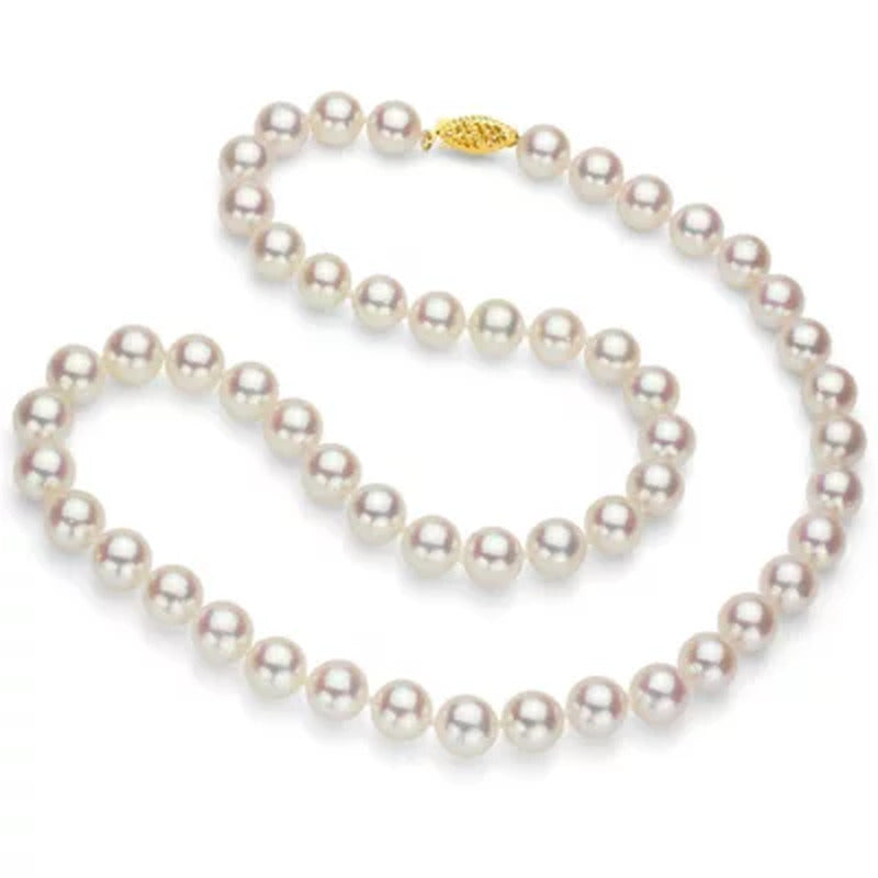 White Cultured Freshwater Pearl 18" Strand Necklace with 14K Yellow Gold Clasp -