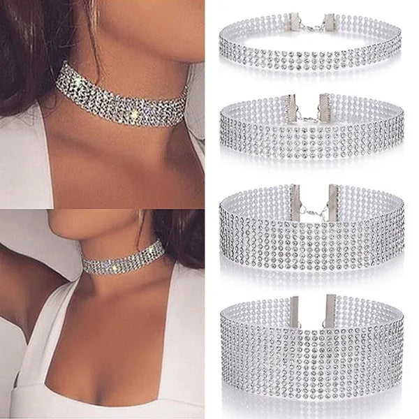 1Pc Women Rhinestones All-Match Choker Necklace Fashion Trendy Jewelry Full Chok