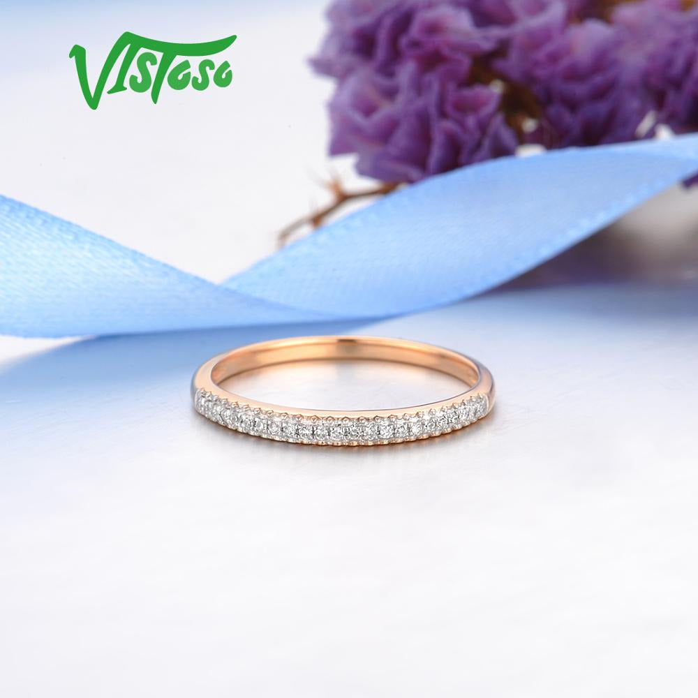 Genuine 14K 585 Rose Gold Sparkling Diamond Delicate Ring for Women Anniversary