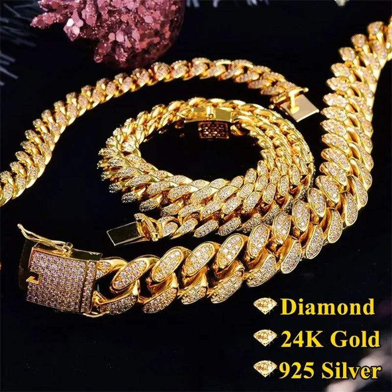 2019 Men'S Hip Hop Iced Out Bling Diamond Necklace or Bracelet 24K Gold Fashion