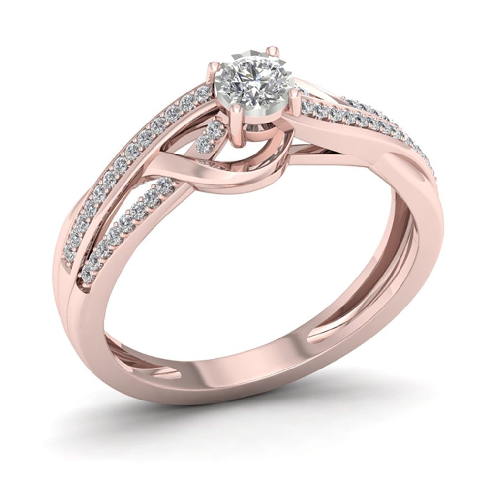 1/4Ct TDW Diamond 10K Rose Gold Split Shank Bypass Engagement Ring