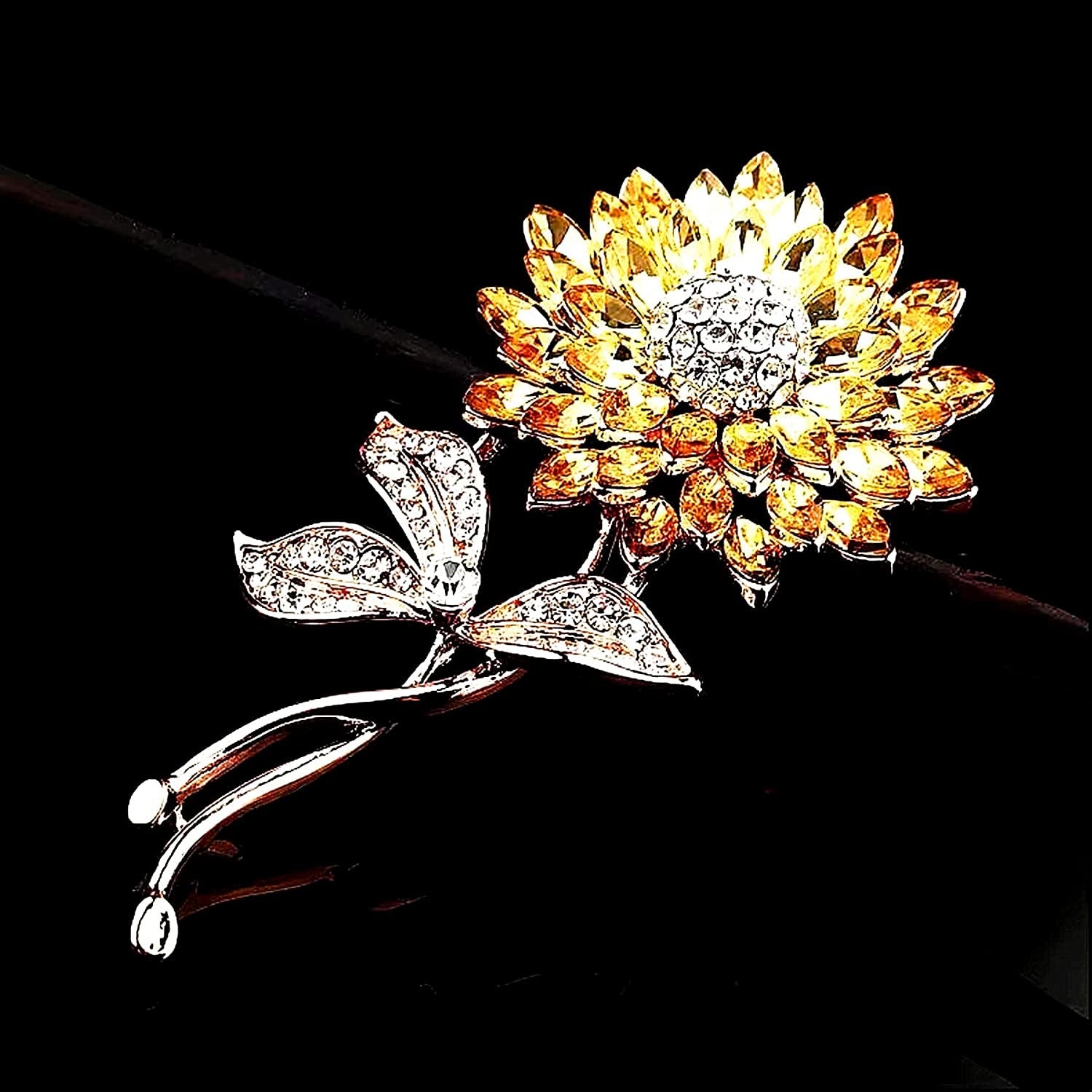 Sunflower Brooches Pin for Women Fashion Austria Crystal Rhinestones Elegant Gol