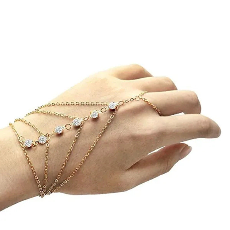 1 PC Fashion Celebrity Chain Tassel Crystal Bracelet Slave Finger Ring Hand Harn