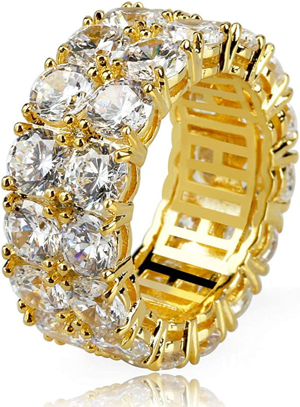 TOPGRILLZ 9Mm 2Rows round Cut 14K Silver Plated Iced Out Lab Diamond Wedding Ban