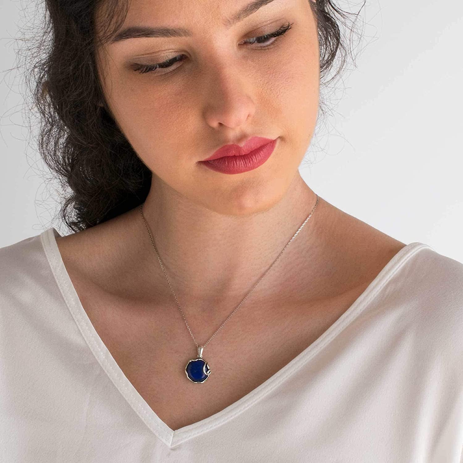 925 Sterling Silver Natural Lapis Necklace - 14Mm Blue Lapis Lazuli round Gemsto