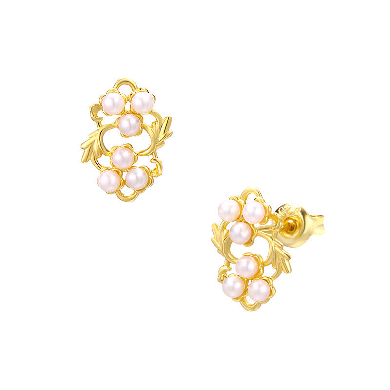 Women'S Leaf Flower Pearl Earrings