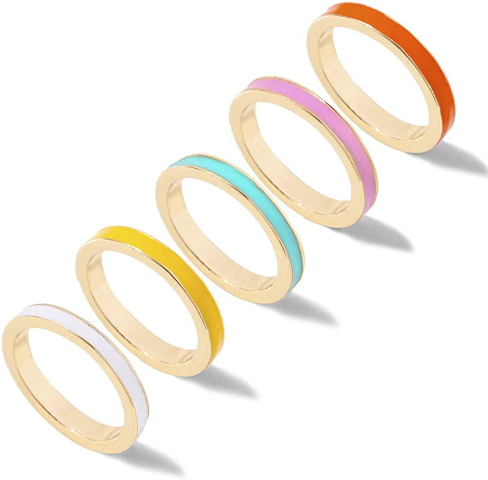 5PC Simple Colorful Bands Stacking Rings Set for Women Girl Teens. Boho Enamel K