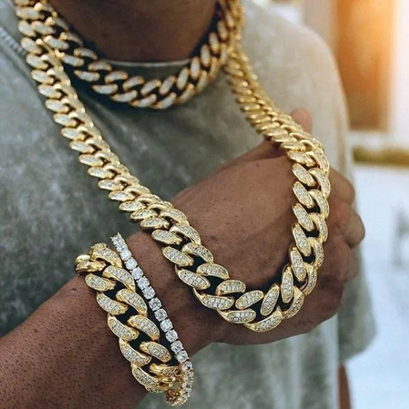 2019 Men'S Hip Hop Iced Out Bling Diamond Necklace or Bracelet 24K Gold Fashion