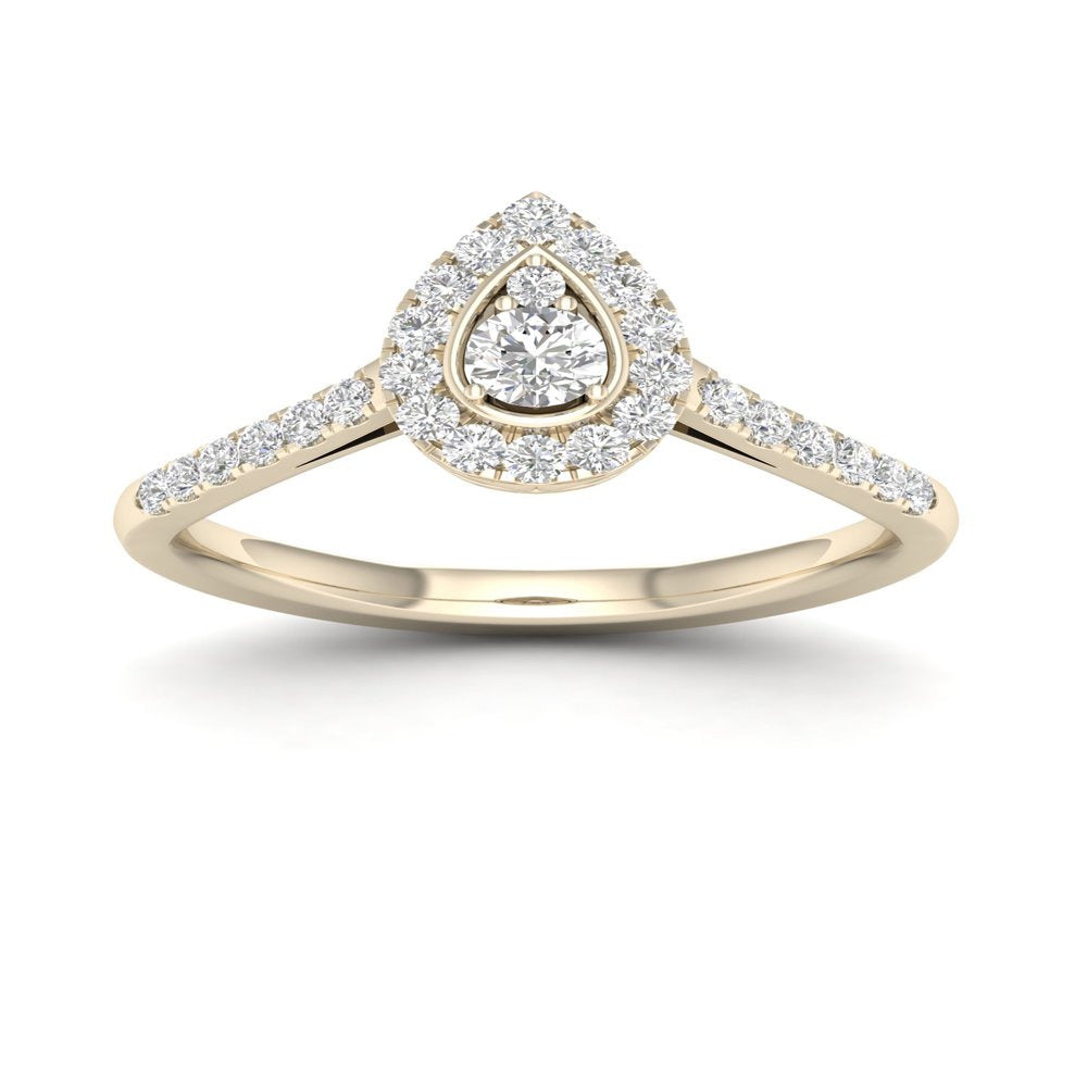 1/3Ct TDW Diamond 10K Yellow Gold Pear Shape Halo Engagement Ring (I-J, I2)