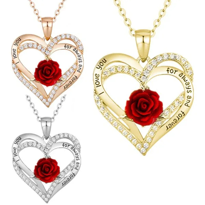 Elegant Fashion Creative Love Rose Necklace Crystal Diamond Rose Pendant Symboli