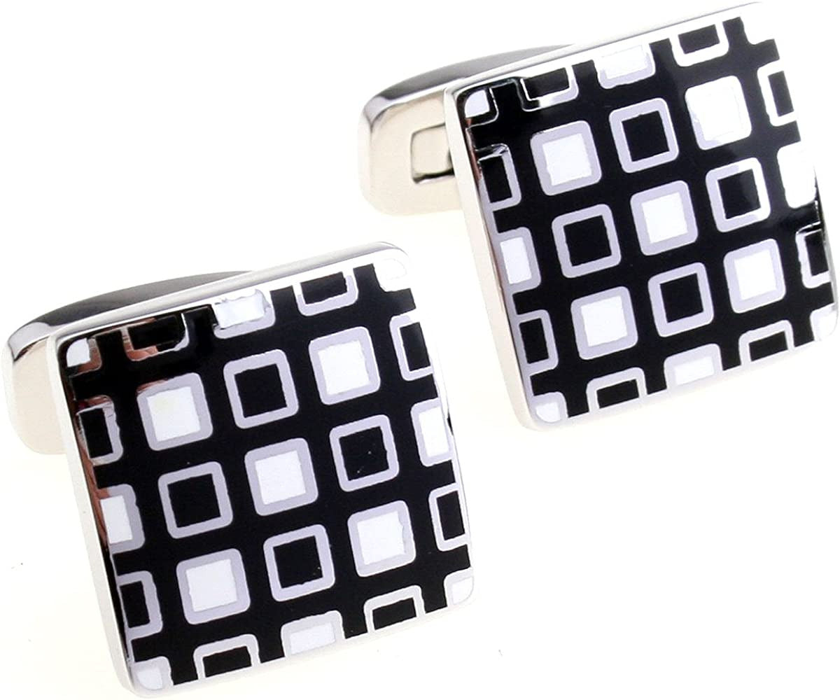 Black White Enamel Square Cufflinks with Presentation Box