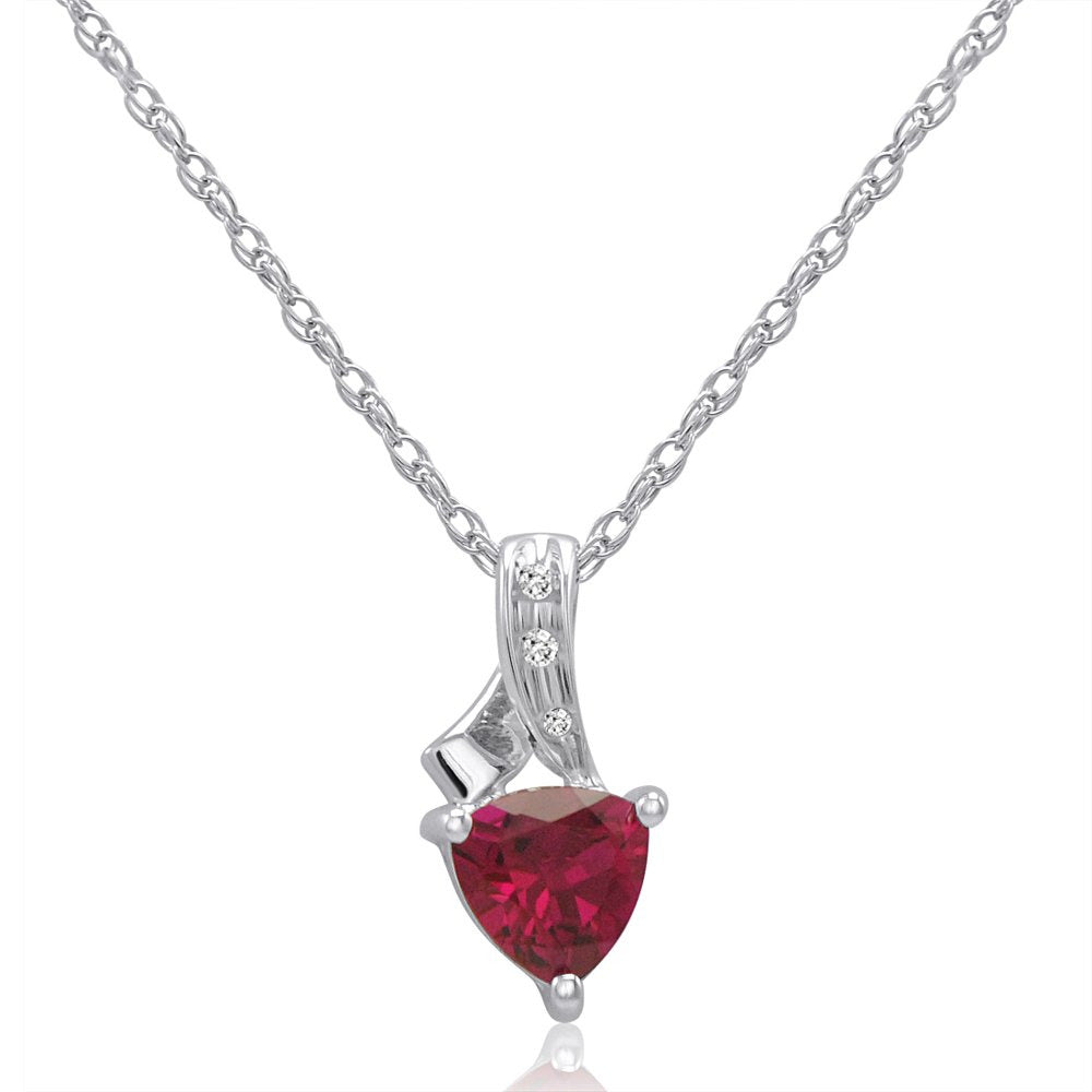 Trillion Lab Created Ruby and Diamond Pendant-Necklace in Sterling Silver