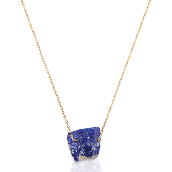 Lapis Lazuli Crystal Necklace for Women with Gold Colored Adjustable Chain - Nat