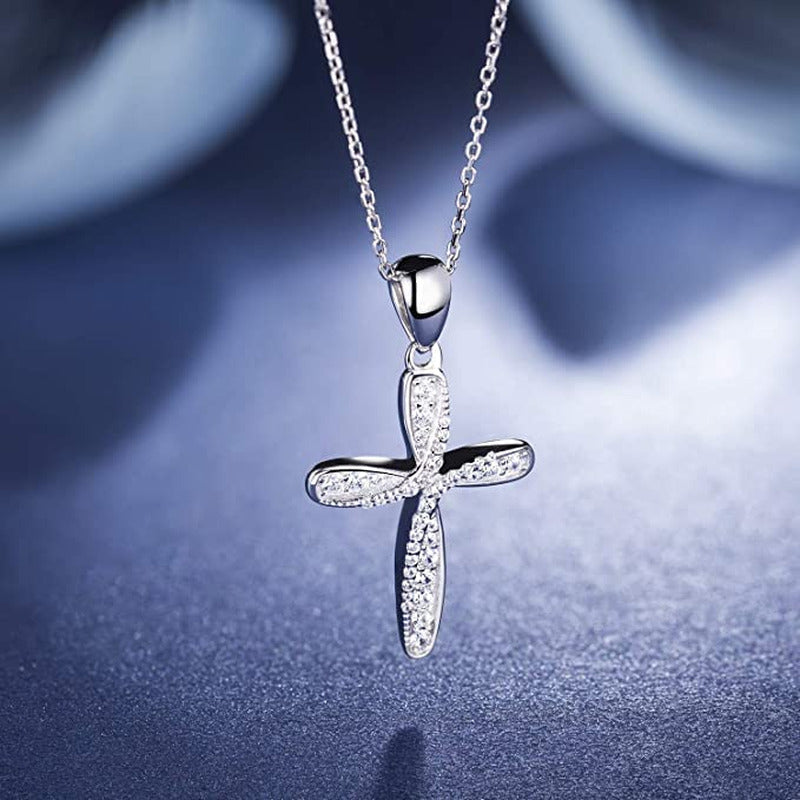 Cross Necklace for Women 925 Sterling Silver White Gold Cross Necklaces, Twisted