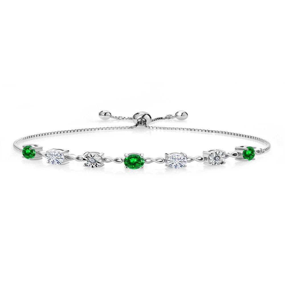 925 Sterling Silver Lab Grown Diamond Tennis Bracelet Created Emerald Created Mo