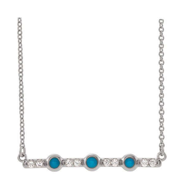 14K White Gold Turquoise & 1/8 CTW Diamond Bar Necklace, 18 Inch