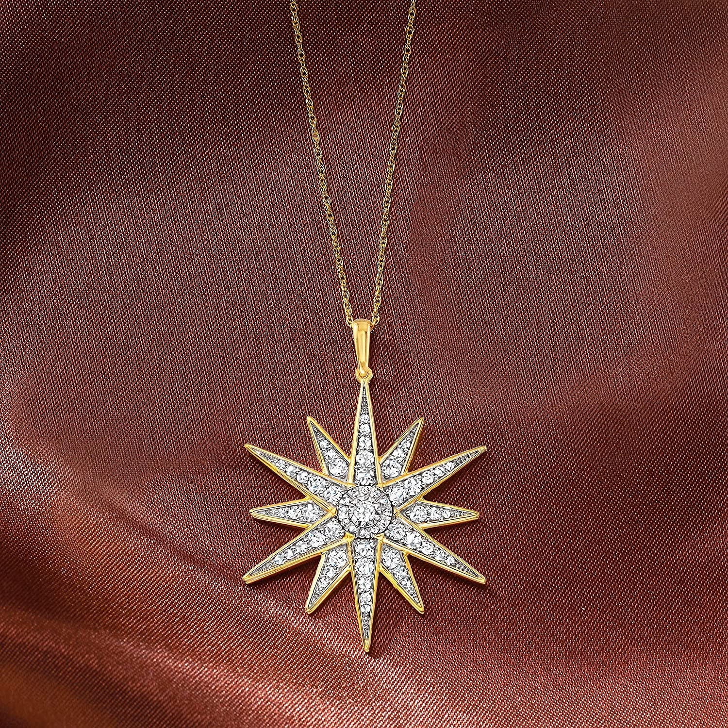 1.20 Ct. T.W. Diamond Starburst Pendant Necklace in 18Kt Gold over Sterling. 18